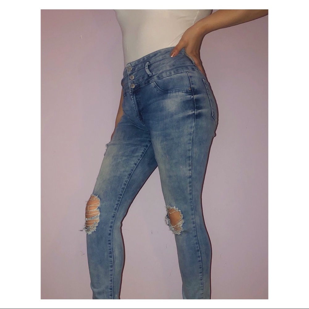 Charlotte Russe ripped high waisted blue jeans